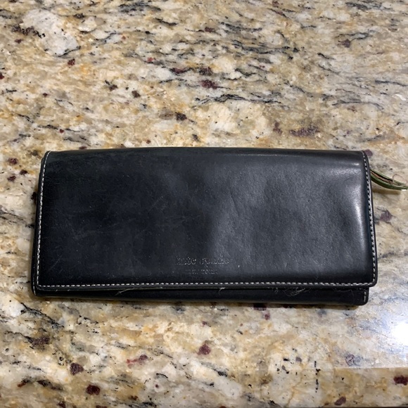 Kate spade black leather wallet with green interior 1 zip pouch 3 pockets - Picture 2 of 13